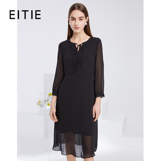 EITIE爱特爱夏季新款时尚透视网纱圆领系带显瘦A字雪纺连衣裙6207933 商品图1
