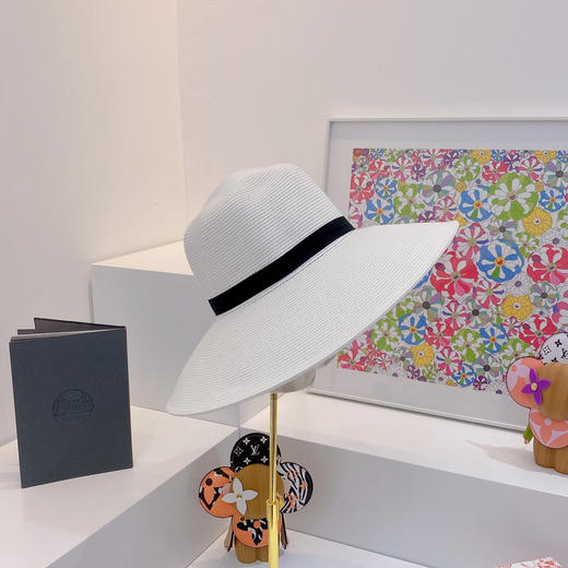 D!or春夏款PP草布遮阳帽太阳帽-白色 商品图2