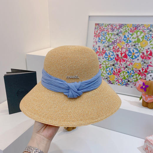 Ch@nel小香夏季新款细辫平顶礼帽-蓝色 商品图6