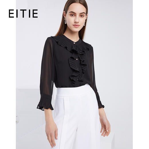 EITIE爱特爱新款时尚洋气复古荷叶边显瘦直筒上衣女6209910 商品图1