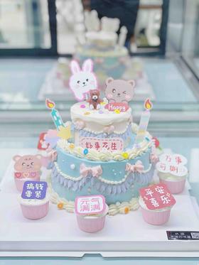 复古款洛丽塔少女蛋糕，超美超美超美，蛋糕赠送ins风小熊蜡烛一支