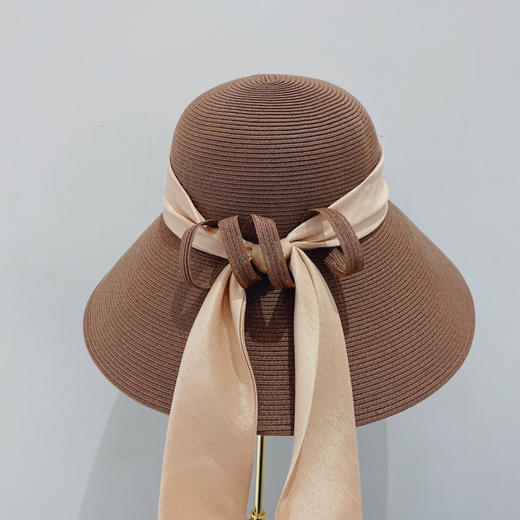 D!or春夏款PP草布遮阳帽太阳帽-咖色 商品图0