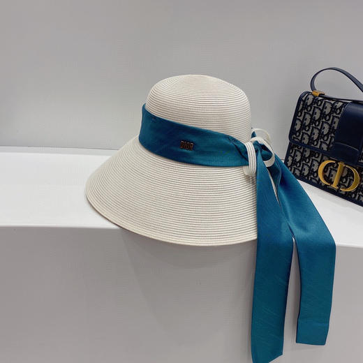 D!or春夏款PP草布遮阳帽太阳帽-白色 商品图1