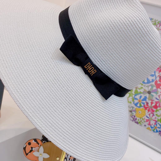 D!or春夏款PP草布遮阳帽太阳帽-白色 商品图8