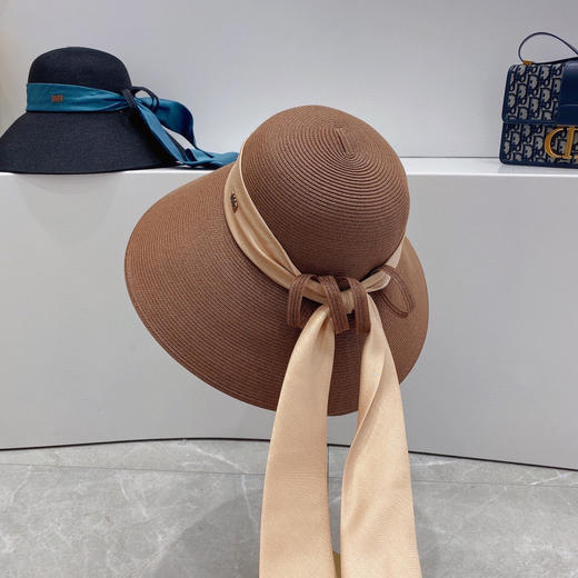 D!or春夏款PP草布遮阳帽太阳帽-咖色 商品图6