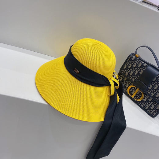 D!or春夏款PP草布遮阳帽太阳帽-黄色 商品图5