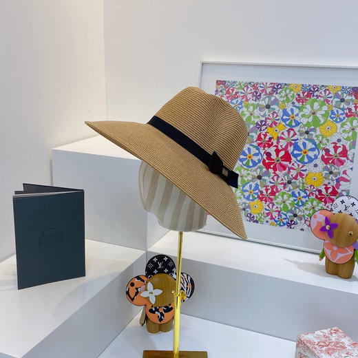 D!or春夏款PP草布遮阳帽太阳帽-黑色 商品图0