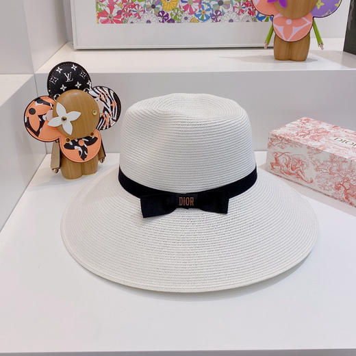 D!or春夏款PP草布遮阳帽太阳帽-白色 商品图3