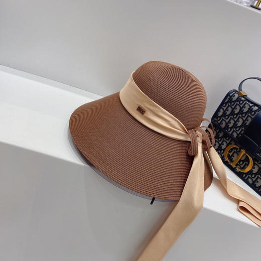 D!or春夏款PP草布遮阳帽太阳帽-咖色 商品图7