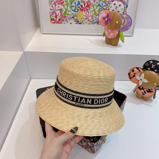 D!or迪奥2021专柜新款细麦杆度假礼帽遮阳帽-杏米 商品图1
