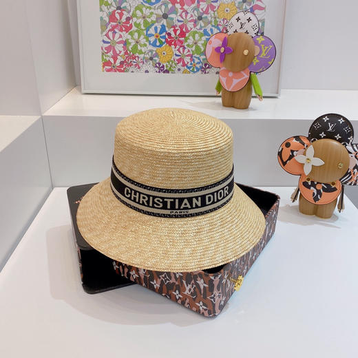 D!or迪奥2021专柜新款细麦杆度假礼帽遮阳帽-杏米 商品图0