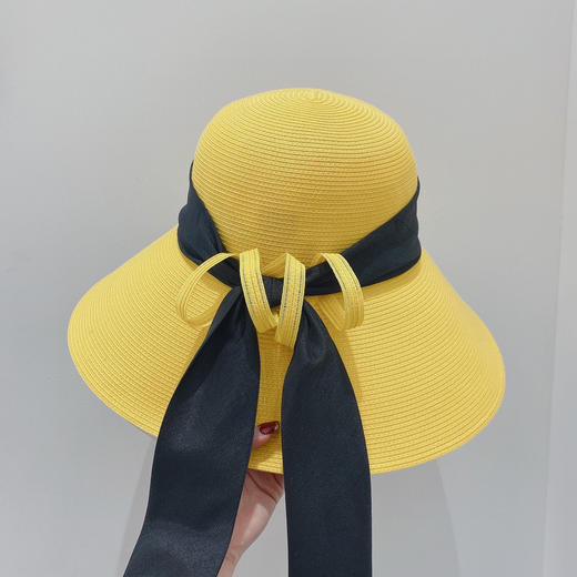 D!or春夏款PP草布遮阳帽太阳帽-黄色 商品图0