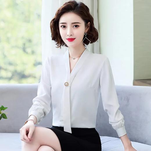 QB8092 洋气雪纺衬衣女长袖2021春季新款时尚气质小衫设计感撞色飘带衬衫 商品图3