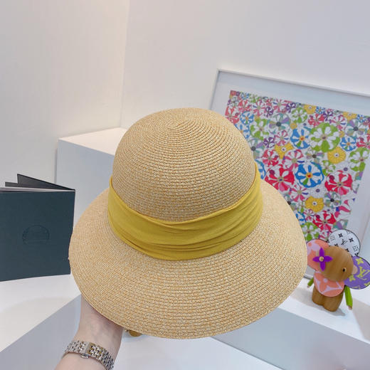 Ch@nel小香夏季新款细辫平顶礼帽-黄色 商品图6