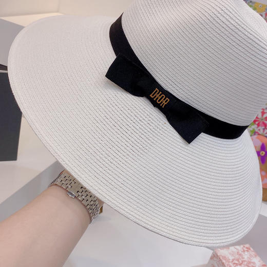 D!or春夏款PP草布遮阳帽太阳帽-白色 商品图6