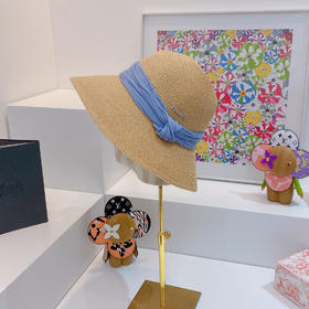 Ch@nel小香夏季新款细辫平顶礼帽-蓝色