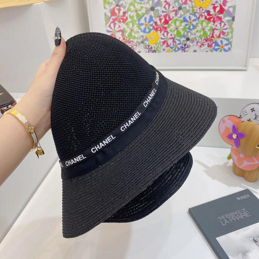 cha*el小香新款度假沙滩🏖️小盆帽渔夫帽-黑色 商品图7