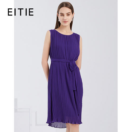 EITIE爱特爱夏季新款时尚舒适宽松显瘦压褶收腰无袖A版连衣裙6207946 商品图0