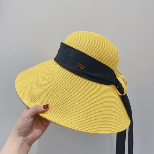 D!or春夏款PP草布遮阳帽太阳帽-黄色 商品图6