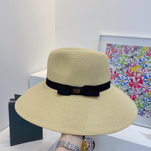 D!or春夏款PP草布遮阳帽太阳帽-杏色 商品图6