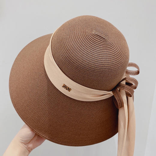 D!or春夏款PP草布遮阳帽太阳帽-咖色 商品图4