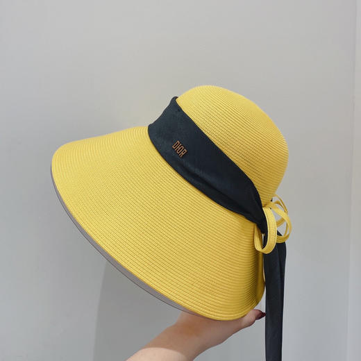 D!or春夏款PP草布遮阳帽太阳帽-黄色 商品图4