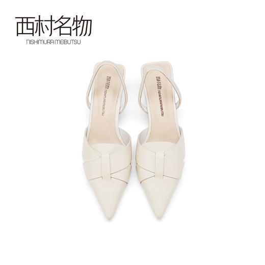 西村名物2021夏季新款真皮家中跟凉鞋法式粗跟尖头后空单鞋16461 商品图3