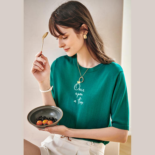 欧芮儿套头毛针织衫女夏2021新款气质复古字母印花短袖薄款上衣女 商品图0