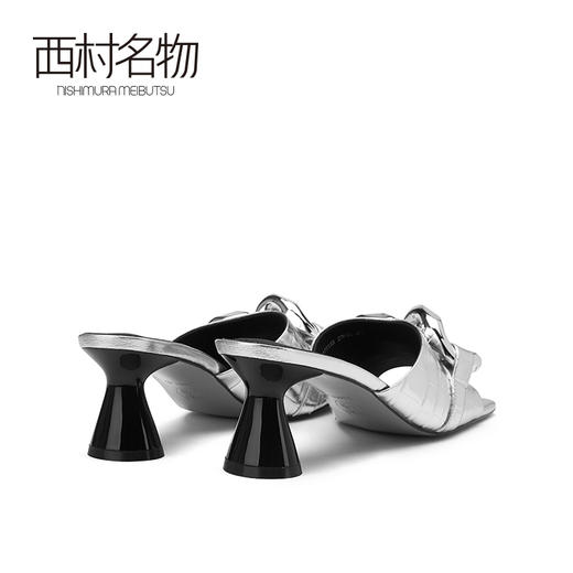 西村名物夏季新款石头纹方头大粗链酒杯跟中跟拖鞋露趾凉拖23771 商品图4