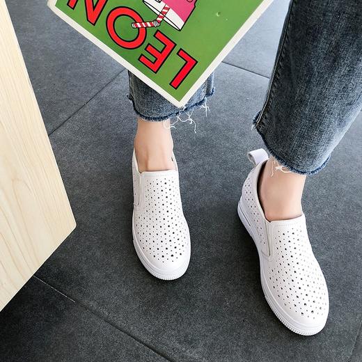 头层牛皮圆头低帮坡跟内增高厚底小白鞋 商品图4