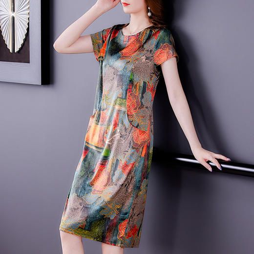 AHM  qwfs9156中式复古优雅气质印花连衣裙 商品图2