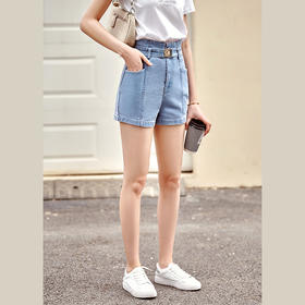 欧芮儿牛仔短裤女2021年新款腰带收腰弹力宽松时尚阔腿直筒裤