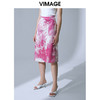 VIMAGE纬漫纪时尚复古油墨印花包臀开叉中长款半身裙女裙V1506121 商品缩略图1