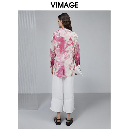 VIMAGE纬漫纪春夏款水墨画印花修身长袖衬衫衬衣上衣女V1509121 商品图3