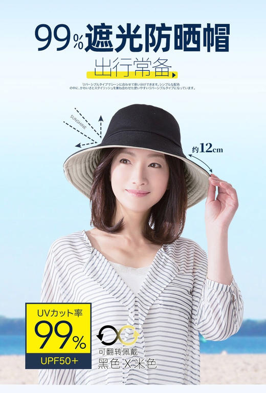 日本needs uvcut双面防晒帽-防紫外线遮脸渔夫帽-会员6折 商品图1