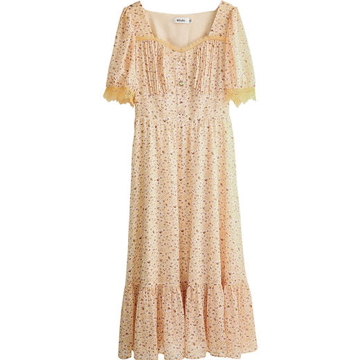 欧芮儿碎花雪纺连衣裙2021新款夏收腰显瘦蕾丝花边拼接法式优雅裙 商品图3