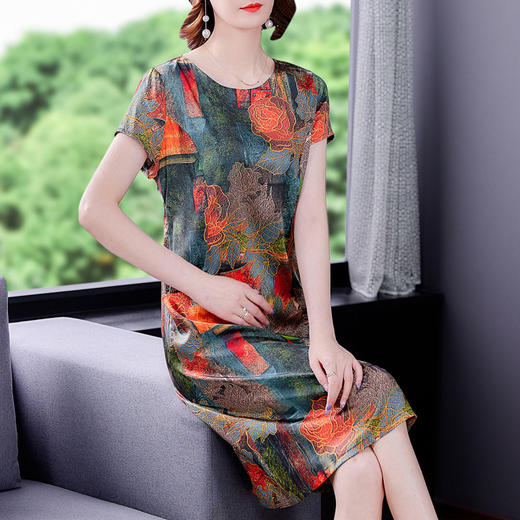 AHM  qwfs9156中式复古优雅气质印花连衣裙 商品图1