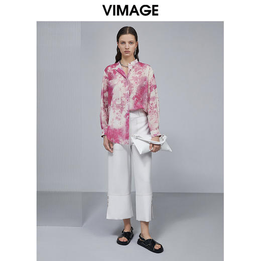 VIMAGE纬漫纪春夏款水墨画印花修身长袖衬衫衬衣上衣女V1509121 商品图1
