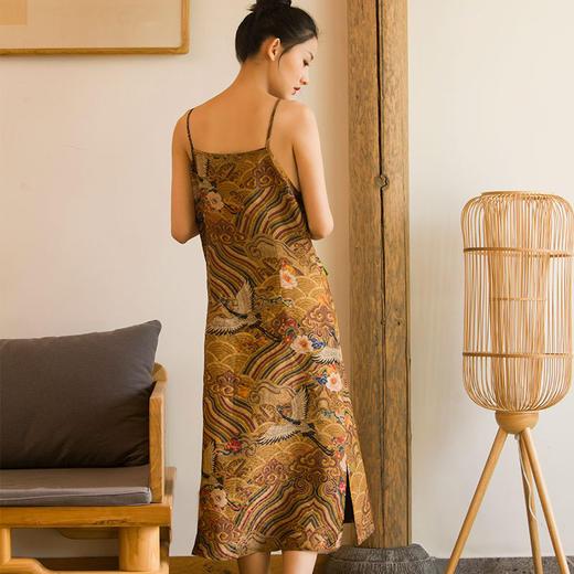 中式性感香云纱桑蚕丝印花背心吊带修身连衣裙R20856 商品图4