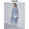 VIMAGE纬漫纪女装春夏季系带雪纺高腰显瘦气质连衣裙长款薄V1507149 商品缩略图2