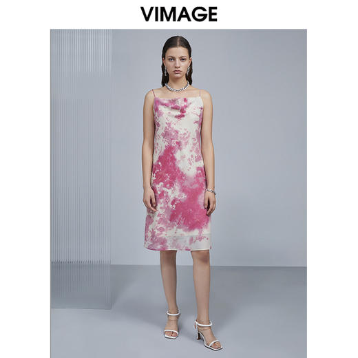 VIMAGE纬漫纪流行女装新款水墨画复古裙过膝吊带连衣裙女V1507158 商品图2