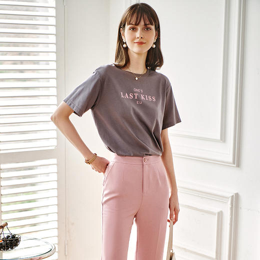 欧芮儿印花短袖t恤女2021新款夏字母宽松休闲设计感小众打底上衣 商品图0