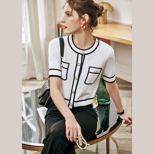 欧芮儿小香风毛针织衫女夏新款2021气质名媛优雅休闲通勤开衫外套 商品图2