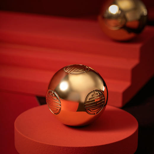 朱炳仁·铜 精铜 禧寿金球 保健非遗家居新品摆件/一对（预计下单3天后发货） 商品图1