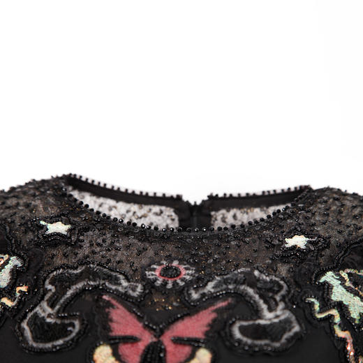 PF83A斯尔丽瑟俪夏季新款高贵优雅蕾丝珠片时尚绣花A摆小黑裙礼裙 商品图3