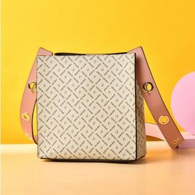 【端午】皮尔卡丹包包女休闲百搭印花单肩包水桶包P9C250321-22D灰色（赠美妆好礼）