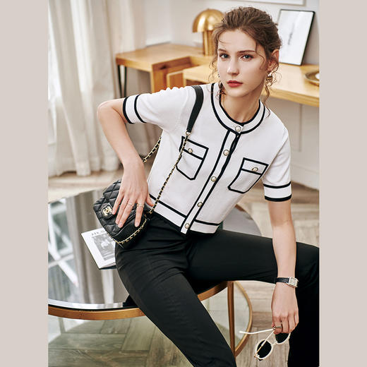 欧芮儿小香风毛针织衫女夏新款2021气质名媛优雅休闲通勤开衫外套 商品图1