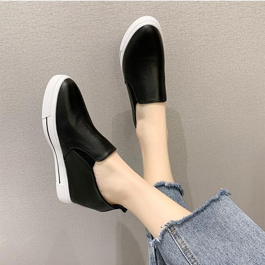 头层牛皮圆头低帮坡跟内增高厚底小白鞋 商品图1