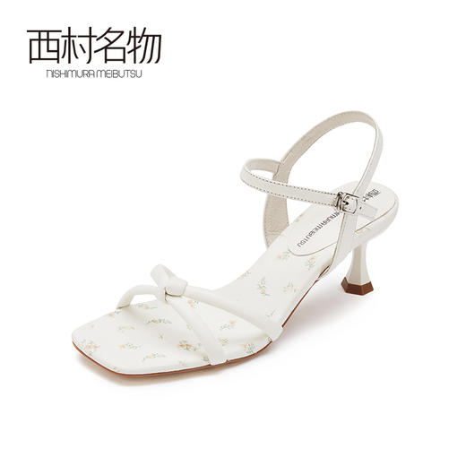 西村名物2021夏季新款仙女风中跟时尚一字带气质小雏菊凉鞋23601 商品图1