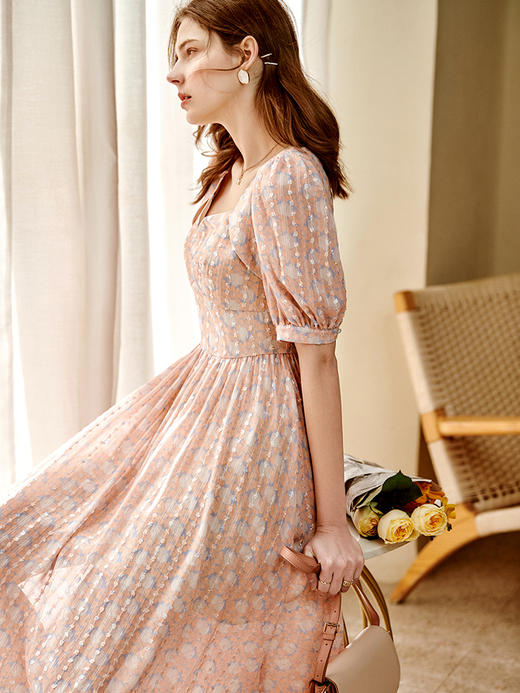 欧芮儿印花连衣裙2021夏季收腰显瘦时髦气质优雅洋气复古法式裙子 商品图1